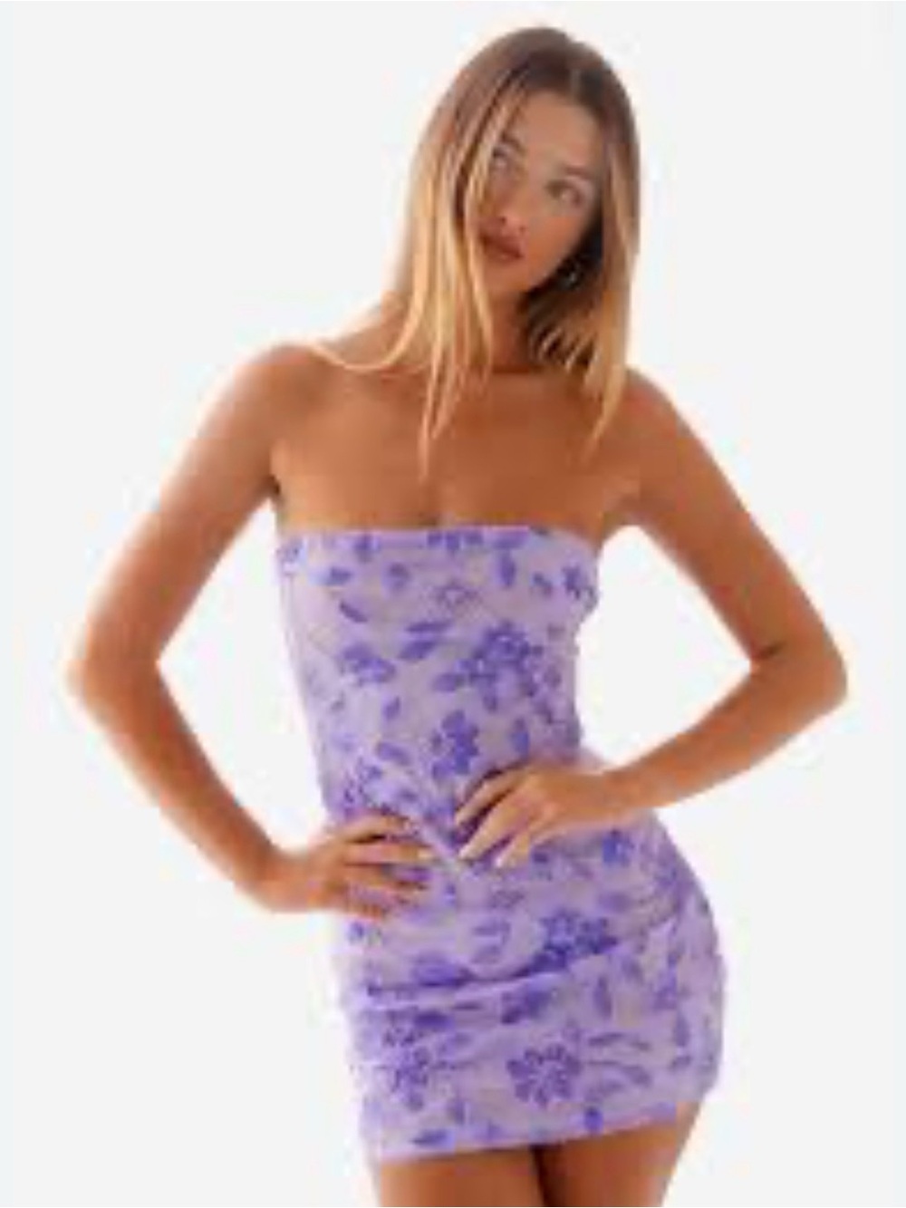 Peppermayo Lilac Floral Strapless Mini Dress